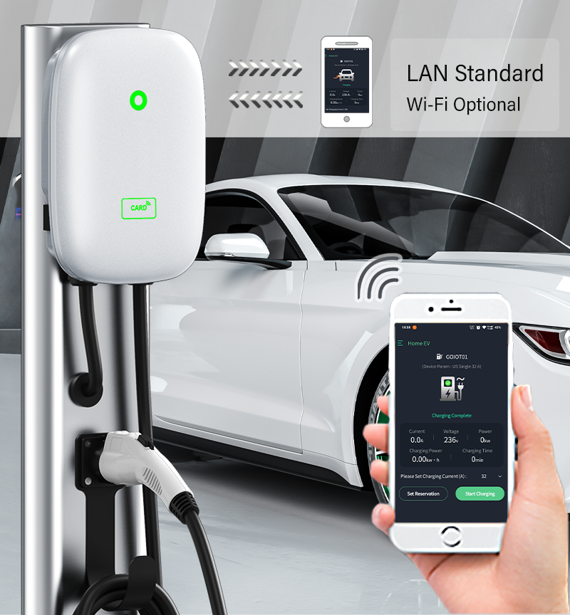 The EVC11 can manage EV charging activities via LAN standard, Wi-Fi optional, in combination with an APP.