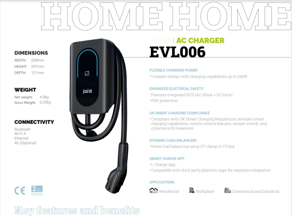 EVL006 Home EV Charger Compliant with UK Smart Charging Regulations