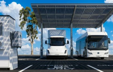 Electric vehicles charging under solar panels