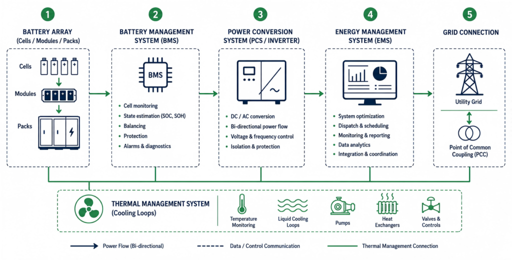 five integrated subsystems from cell to grid connection.(1)